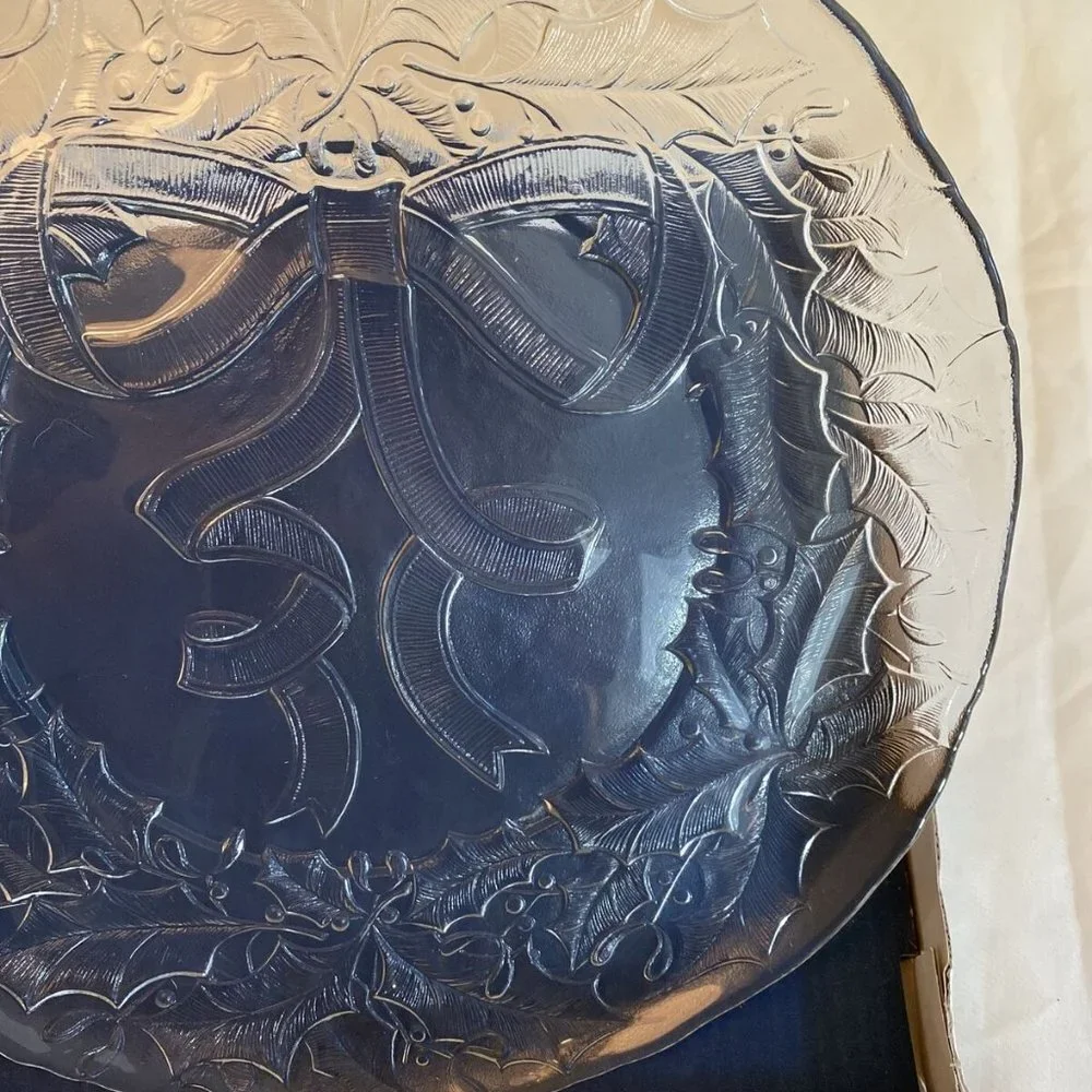 VTG 80s Arcoroc France Glass Holiday Plate 13